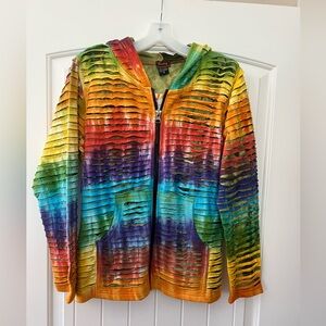 Size small- new with tags- Rainbow TieDye Razor Cut Cotton Hippie Hoodie Jacket